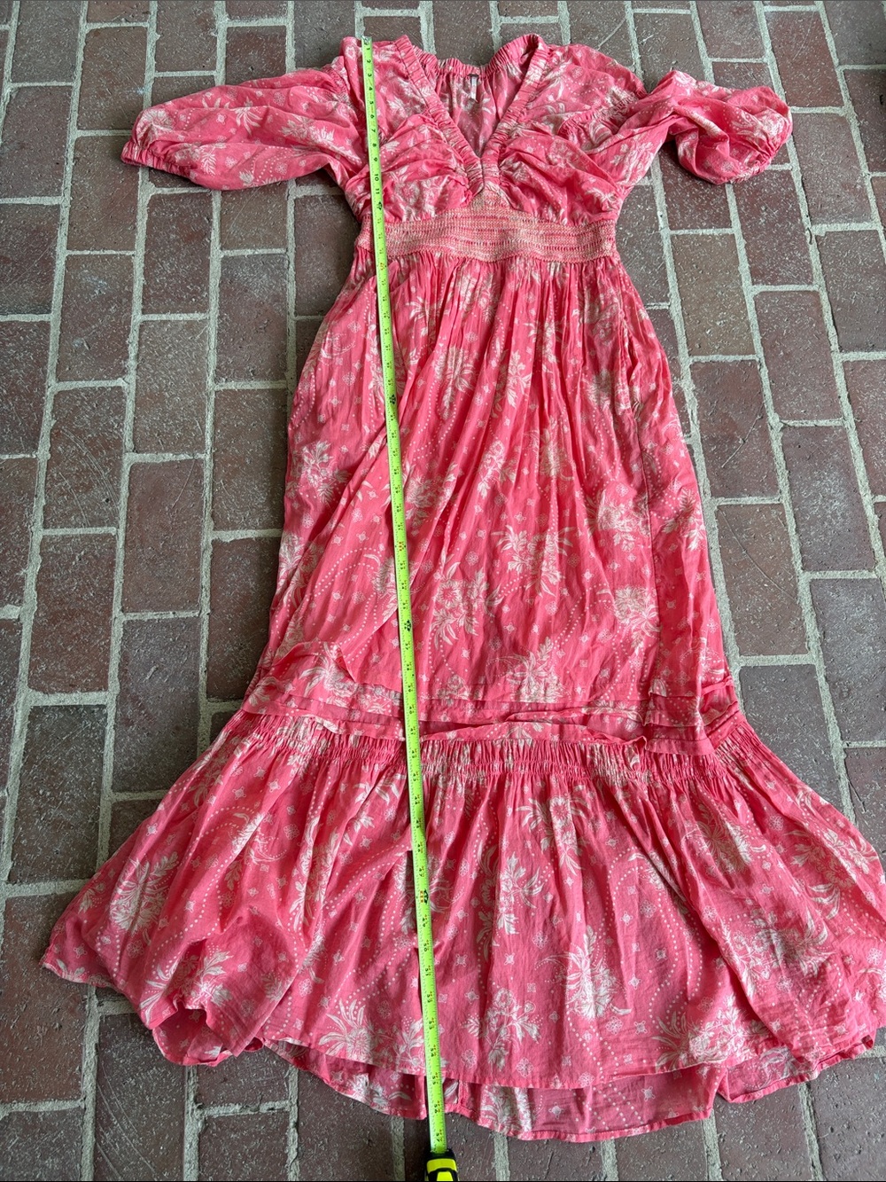 Free People Coral-Pink Floral Maxi Dress with Puff Sleeves - Picture 12 of 15